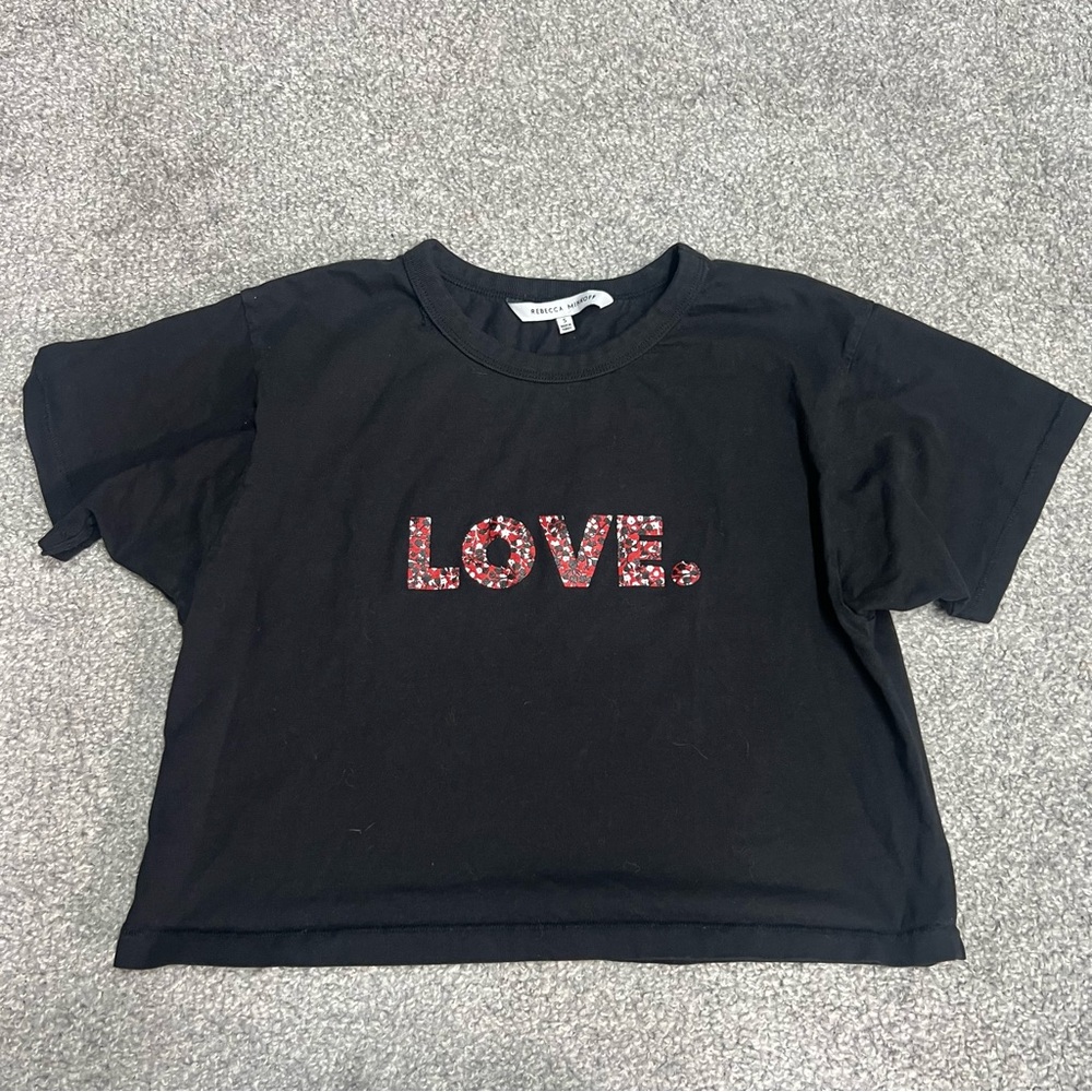 Rebecca Minkoff Shirt Womens Small Black Love Floral Wesley Cropped Graphic Tee